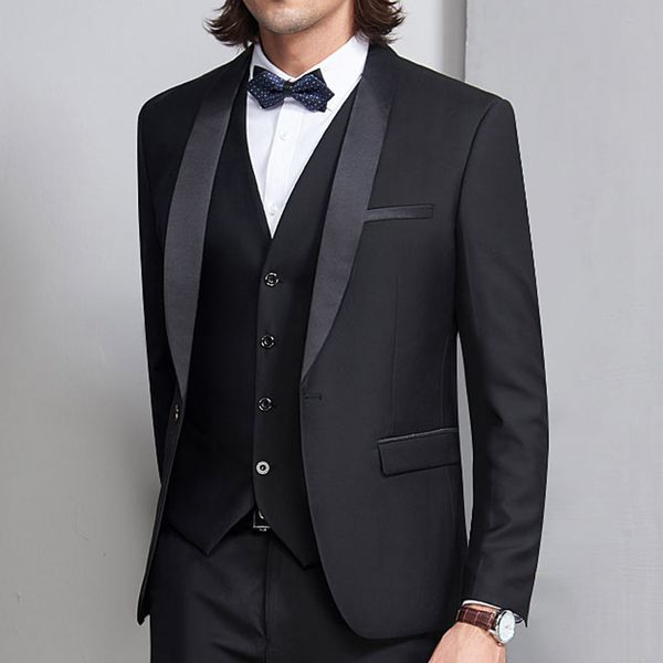 black groom tuxedos for wedding wear three piece shawl lapel trim fit business formal men suits 2020 jacket pants vest, White;black
black groom tuxedos for wedding wear three piece shawl lapel trim fit business formal men suits 2020 jacket pants vest, White;black