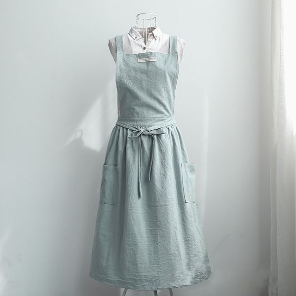 women bib apron cotton linen crossover home cooking kitchen diy