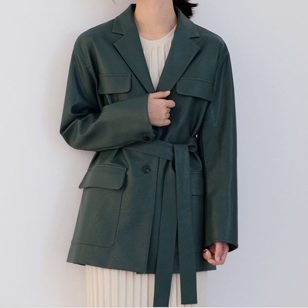women's jackets spring leather clothing loose coat lazy style belt 2021 fashion women, Black;brown
women's jackets spring leather clothing loose coat lazy style belt 2021 fashion women, Black;brown