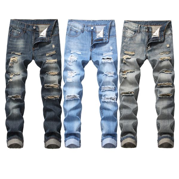 mens hole slim designer jeans solid color mid waist regular jeans washed zipper fly mens jeans male apparel, Blue
mens hole slim designer jeans solid color mid waist regular jeans washed zipper fly mens jeans male apparel, Blue