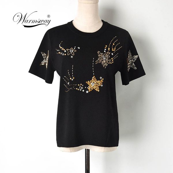 2020 women summer knitting t-shirt designer runway elegant gold bead ladies viscose kint tshirt t shirt c-042, White 
2020 women summer knitting t-shirt designer runway elegant gold bead ladies viscose kint tshirt t shirt c-042, White