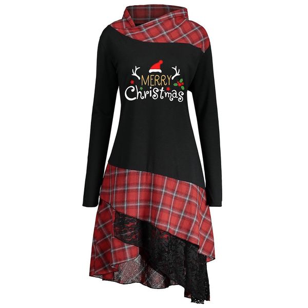 lace plaid panel loose tunic sweatshirts women's merry christmas print long asymmetrical pleated hem hoodies lady pullover, Black
lace plaid panel loose tunic sweatshirts women's merry christmas print long asymmetrical pleated hem hoodies lady pullover, Black