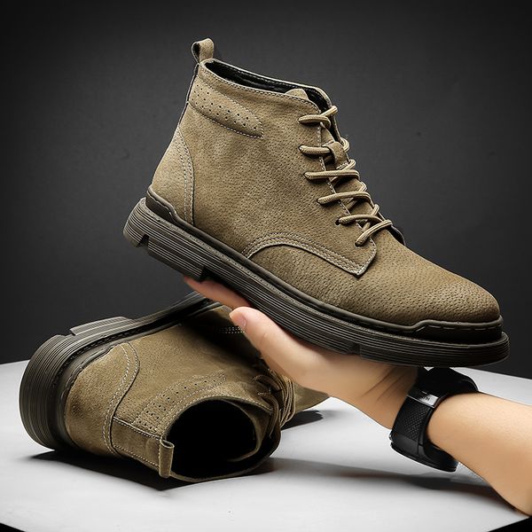 boots men tooling genuine leather british style casual shoes high lace up male motorcycle work, Black 
boots men tooling genuine leather british style casual shoes high lace up male motorcycle work, Black