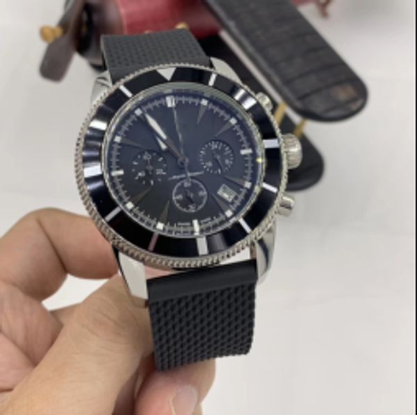 super-ocean black dial rotating smooth bezel mens watches quartz chronometer chronograph watch pilot wristwatches with soft rubber band, Slivery;brown
super-ocean black dial rotating smooth bezel mens watches quartz chronometer chronograph watch pilot wristwatches with soft rubber band, Slivery;brown
