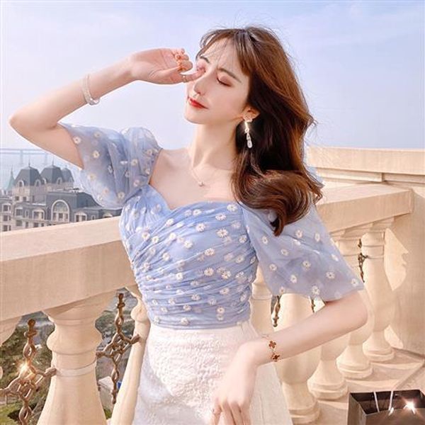 embroidery women blouse shirts summer short sleeve blue korean fashion clothing, White
embroidery women blouse shirts summer short sleeve blue korean fashion clothing, White