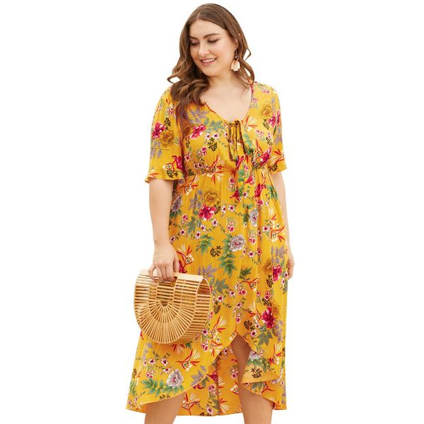 european and american women's lace v-neck short-sleeved high waist front short long grow large size printed long female dresses, White
european and american women's lace v-neck short-sleeved high waist front short long grow large size printed long female dresses, White