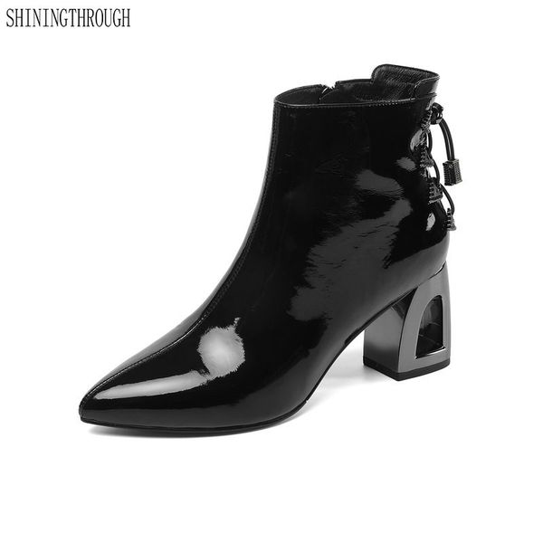 new high heels women ankle boots spring autumn boots genuine leather party office shoes woman size 41 42, Black