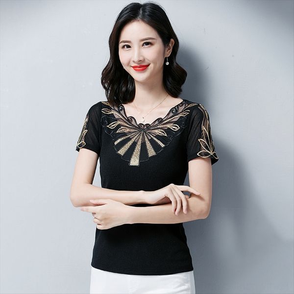 lanxinge summer female bright silk yarn t-shirt female gold thread embroidered stitching mesh short-sleeve t-shirt summer, White
lanxinge summer female bright silk yarn t-shirt female gold thread embroidered stitching mesh short-sleeve t-shirt summer, White