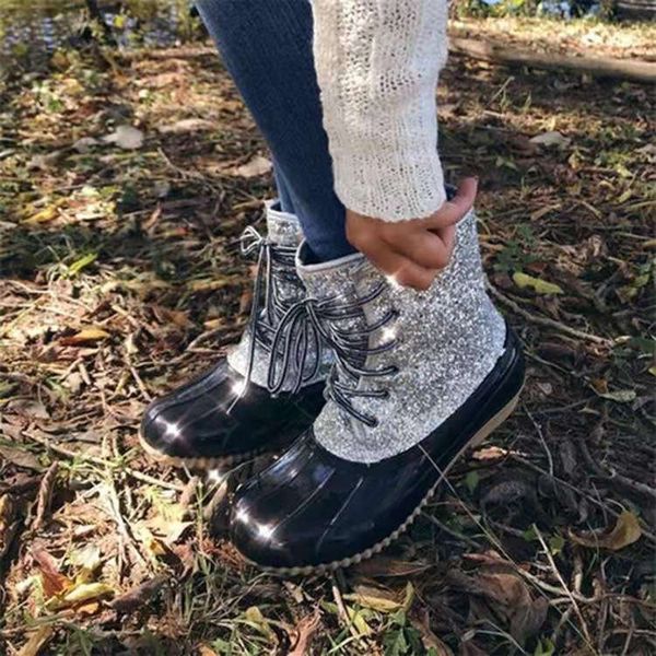 2019 new woman glitter slip duck boots fashion ankle pvc adults non-slip waterproof breathable shoes rainy days necessary lace up rain boot, Black
2019 new woman glitter slip duck boots fashion ankle pvc adults non-slip waterproof breathable shoes rainy days necessary lace up rain boot, Black