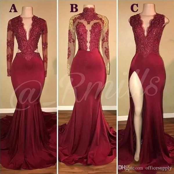 dark red mermaid prom dresses deep v neck high side split lace appliques crystal beads long sleeves plus size evening gowns party dress, Black;red
dark red mermaid prom dresses deep v neck high side split lace appliques crystal beads long sleeves plus size evening gowns party dress, Black;red