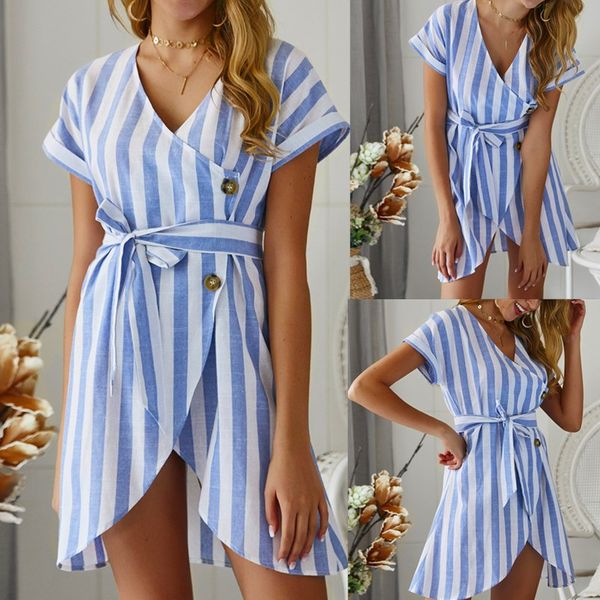 new fashion 2019 summer solid color women's loose stripe dress high street v-neck short-sleeved belt asymmetrical dress, Black;gray
new fashion 2019 summer solid color women's loose stripe dress high street v-neck short-sleeved belt asymmetrical dress, Black;gray