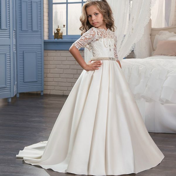 half sleeves 2019 flower girl dresses for weddings ball gown satin lace sash long first communion dresses for little girls, Red;yellow
half sleeves 2019 flower girl dresses for weddings ball gown satin lace sash long first communion dresses for little girls, Red;yellow