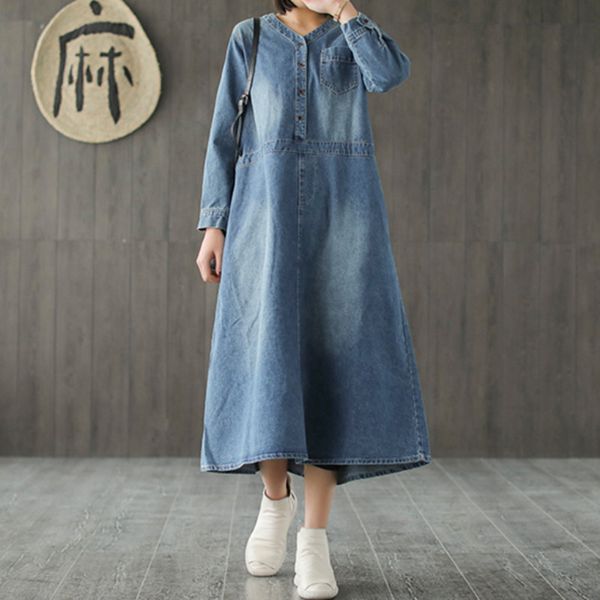 johnature 2020 new style casual cotton v-neck loose plus size denim dress female spring long sleeve ladies demin dress, Black;gray
johnature 2020 new style casual cotton v-neck loose plus size denim dress female spring long sleeve ladies demin dress, Black;gray