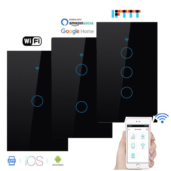 Us120 Wifi Smart Light Switch Glass Screen Touch Panel App Smart Wireless Wall Switch Work With Alexa Google Home 1/2/3/4 Gang