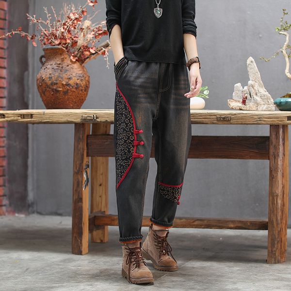women jeans autumn winter retro elastic waist fleece warm denim pants 2019 new ladies casual embroidery patchwork trousers, Blue
women jeans autumn winter retro elastic waist fleece warm denim pants 2019 new ladies casual embroidery patchwork trousers, Blue