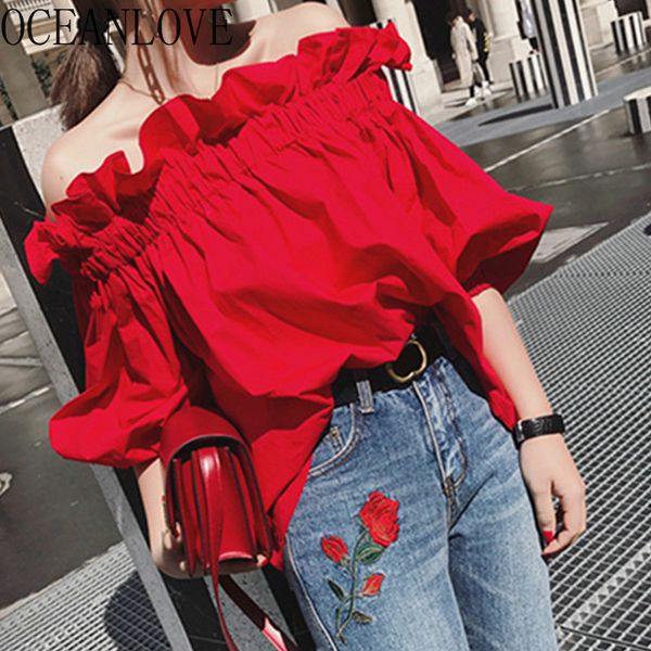 women's blouses & shirts oceanlove 2021 red off shoulder women half sleeve ruffles spring ropa mujer korean slash neck fashion blusas 1, White
women's blouses & shirts oceanlove 2021 red off shoulder women half sleeve ruffles spring ropa mujer korean slash neck fashion blusas 1, White