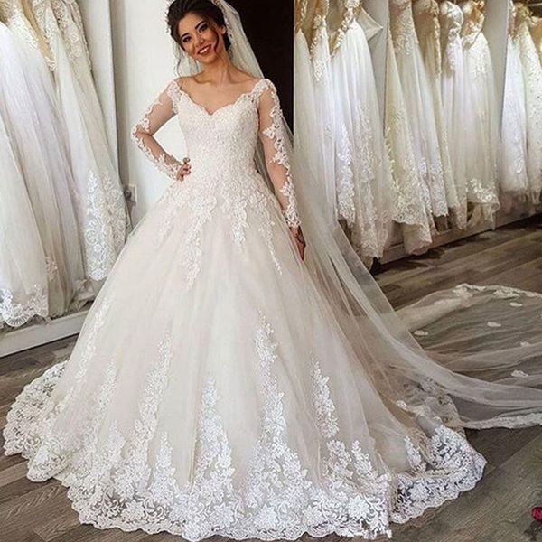 long sleeves wedding dress vestido de noiva bride dress robe mariage v neck lace appliques vintage lace up bridal gowns, White
long sleeves wedding dress vestido de noiva bride dress robe mariage v neck lace appliques vintage lace up bridal gowns, White