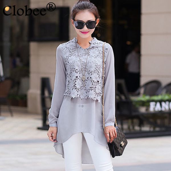 vintage long design chiffon office shirt long sleeve tunic shirt vetement women blouse plus size floral stitching lace, White
vintage long design chiffon office shirt long sleeve tunic shirt vetement women blouse plus size floral stitching lace, White