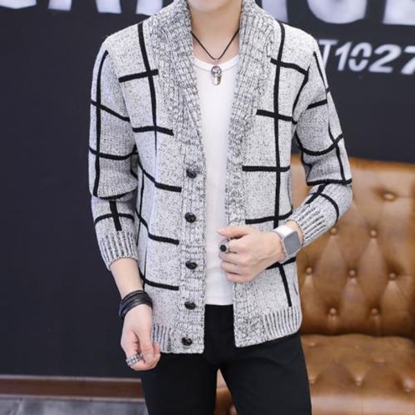casual men cardigan plaid lapel collar outwear casual warm jacket knit slim coat, Black
casual men cardigan plaid lapel collar outwear casual warm jacket knit slim coat, Black