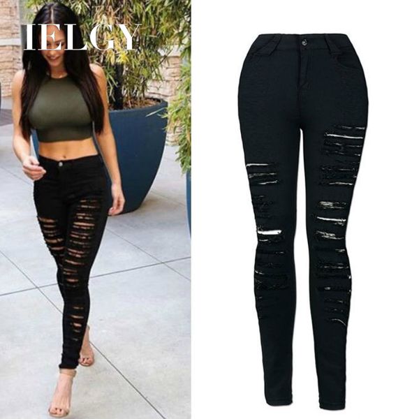 ielgy plus size jeans female personality street fashion full ripped slim elastic waist high feet, Blue
ielgy plus size jeans female personality street fashion full ripped slim elastic waist high feet, Blue