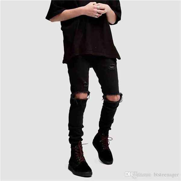 black solid mens designer jeans knee holes high stretch male pencil pants homme skinny long jeans, Blue
black solid mens designer jeans knee holes high stretch male pencil pants homme skinny long jeans, Blue