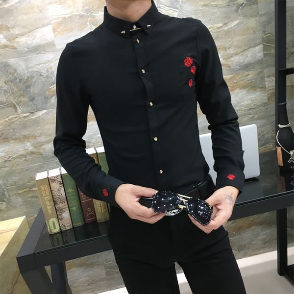 men shirt fashion 2020 spring slim fit embroidery dress shirts men long sleeve night club casual social shirt male, White;black
men shirt fashion 2020 spring slim fit embroidery dress shirts men long sleeve night club casual social shirt male, White;black