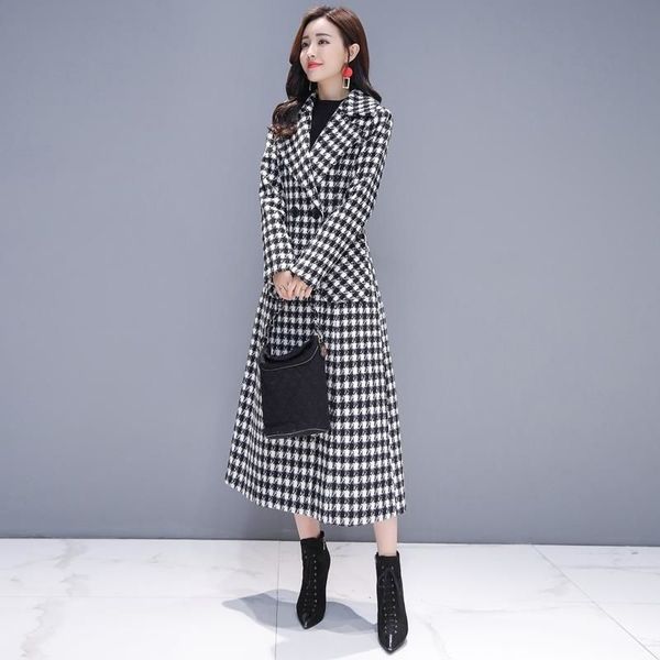 women's wool & blends autumn winter plaid coat fashion long woolen female jackets outwear, Black
women's wool & blends autumn winter plaid coat fashion long woolen female jackets outwear, Black