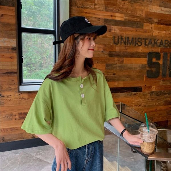 short-sleeved t- female 2019 underpants t- shirt academic loose ins hong kong style western style base shirt, White
short-sleeved t- female 2019 underpants t- shirt academic loose ins hong kong style western style base shirt, White