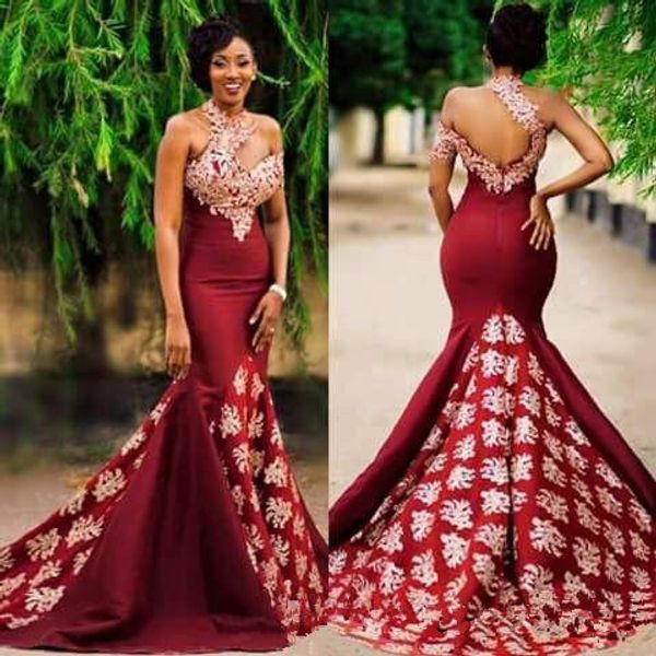 aso ebi style dark red mermaid evening pageant dresses 2019 modest lace high neck backless sweep train trumpet africa prom party gowns, Black
aso ebi style dark red mermaid evening pageant dresses 2019 modest lace high neck backless sweep train trumpet africa prom party gowns, Black