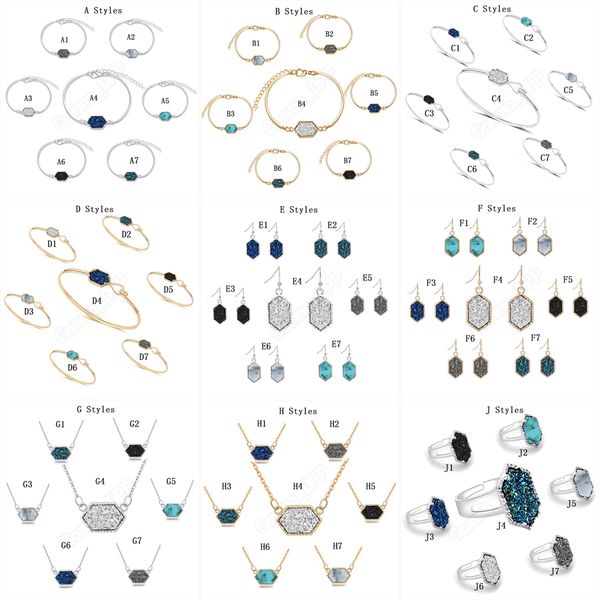 14 стиль druzy камень кулон ожерелье мотаться серьги браслет кольца для женщин геометрические натуральный камень дизайнер роскошные ювелирны, Silver
14 стиль druzy камень кулон ожерелье мотаться серьги браслет кольца для женщин геометрические натуральный камень дизайнер роскошные ювелирны, Silver