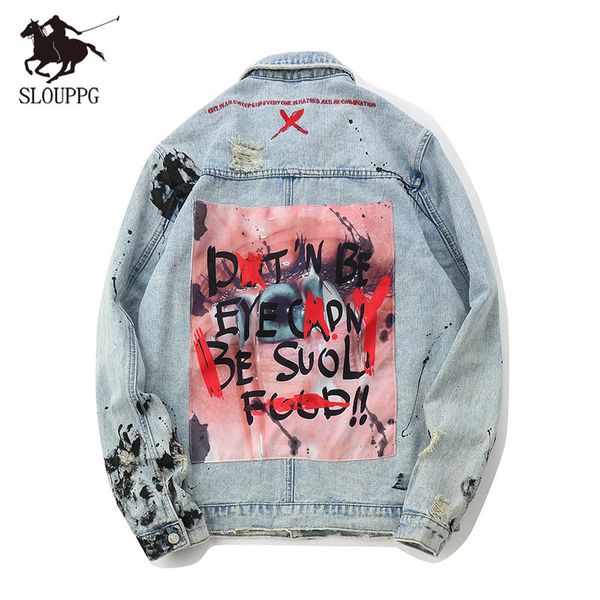 men's jackets 2021 spring autumn mens ink printing denim jacket europe america streetwear male broken hole clothing outwear men, Black;brown
men's jackets 2021 spring autumn mens ink printing denim jacket europe america streetwear male broken hole clothing outwear men, Black;brown