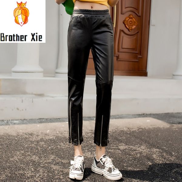 2020 new women zippers designer sheepskin real leather pants elastic waist ankle length trousers genuine leather pencil pants, Black;white
2020 new women zippers designer sheepskin real leather pants elastic waist ankle length trousers genuine leather pencil pants, Black;white
