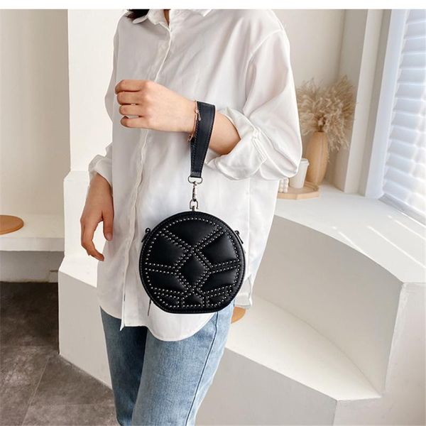 

wenyujh mini round pu leather crossbody bags for women 2020 fashion circular female rivet shoulder messenger bag lady handbags