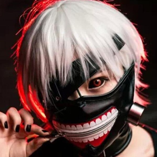 

tokyo ghoul 2 kaneki ken mask adjustable zipper masks blinder anime cosplay halloween pu leather cool mask, Silver