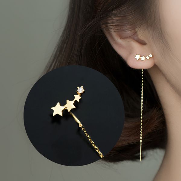 925 sterling silver korean glossy star shape dangle earrings for women lady daughter jewelry party gift