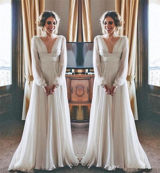 modest boho beach wedding dresses long sleeves v neck plus size chiffon summer maternity country style bridal gowns b102, White
modest boho beach wedding dresses long sleeves v neck plus size chiffon summer maternity country style bridal gowns b102, White
