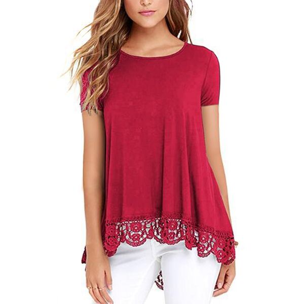 women solid color round neck short sleeves lace trim casual tee for summer -mx8, White
women solid color round neck short sleeves lace trim casual tee for summer -mx8, White