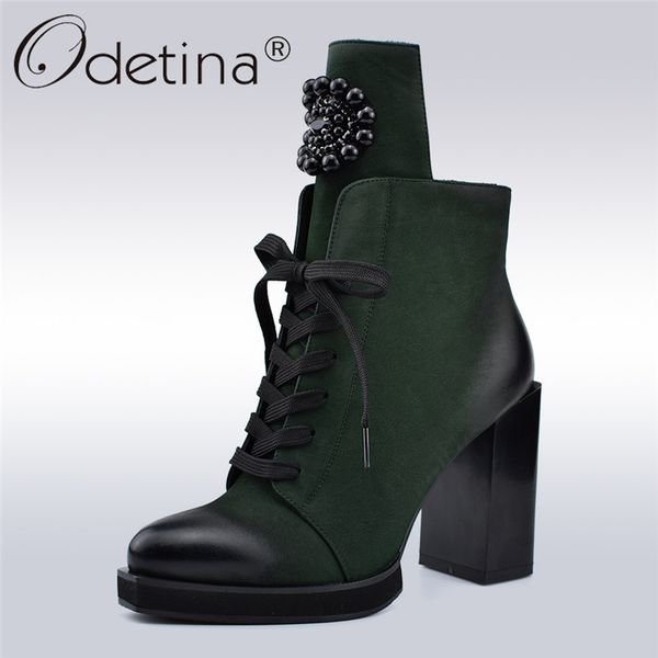 odetina autumn winter new fashion lady ankle boots metal decoration crystal square high heels 10cm side zip lace up women boots, Black
odetina autumn winter new fashion lady ankle boots metal decoration crystal square high heels 10cm side zip lace up women boots, Black