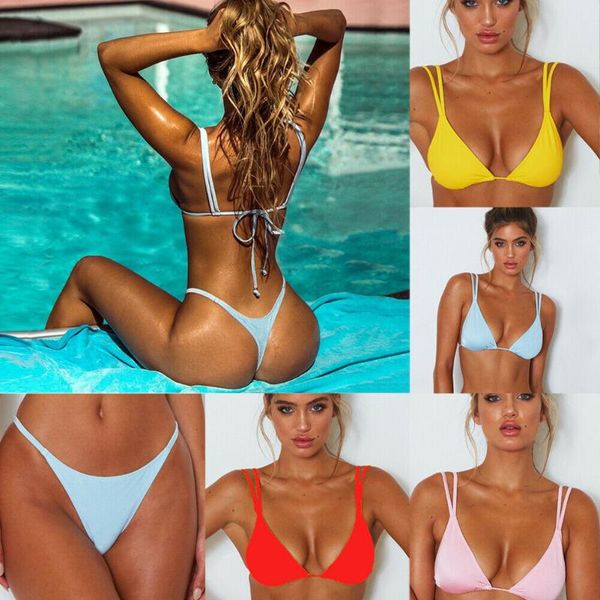 2pcs casual women's bikini set bandage high waist plain push-up triangle beach swimwear padded bra thong beach bathing
2pcs casual women's bikini set bandage high waist plain push-up triangle beach swimwear padded bra thong beach bathing