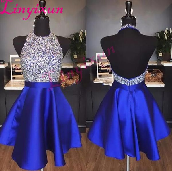 royal blue satin backless homecoming dresses jewel halter sequins crystal backless short prom dresses sparkly red party, White;black
royal blue satin backless homecoming dresses jewel halter sequins crystal backless short prom dresses sparkly red party, White;black