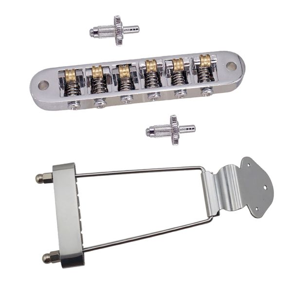 1 set electric guitar roller saddle bridge hollowed string tailpiece with small adjustable lock posts, silver
1 set electric guitar roller saddle bridge hollowed string tailpiece with small adjustable lock posts, silver