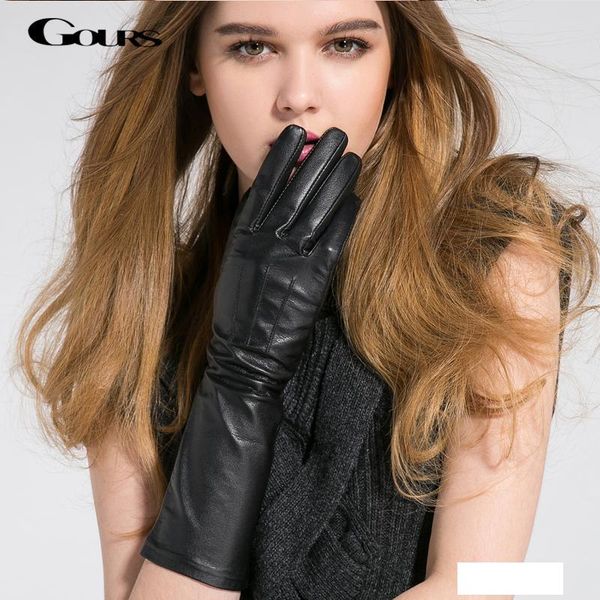 gours winter long genuine leather gloves for women fall new fashion brand black warm gloves goatskin mittens gsl024, Blue;gray
gours winter long genuine leather gloves for women fall new fashion brand black warm gloves goatskin mittens gsl024, Blue;gray
