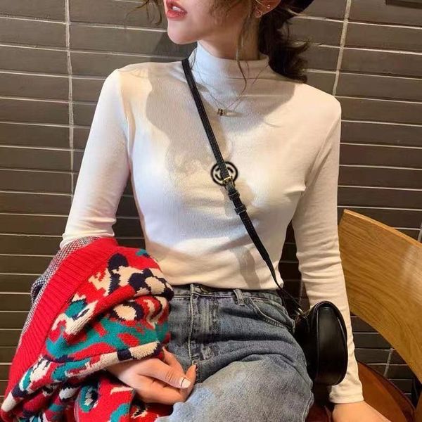 embroidered long sleeve half high collar monochrome underwear, 3 color optional, fashionable women's cotton fabric underwear top, White
embroidered long sleeve half high collar monochrome underwear, 3 color optional, fashionable women's cotton fabric underwear top, White
