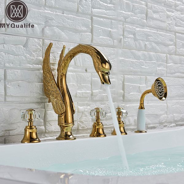 widespread swan bathtub faucet golden tub mixer tap deck mounted 3 handle swan bath shower set with pull out handshower head
widespread swan bathtub faucet golden tub mixer tap deck mounted 3 handle swan bath shower set with pull out handshower head
