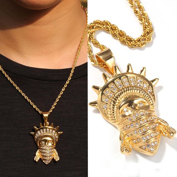 new bling diamond gold plated stainless steel mens womens rebel statue of liberty pendant chain necklace hip hop jewelry gifts for women men, Silver
new bling diamond gold plated stainless steel mens womens rebel statue of liberty pendant chain necklace hip hop jewelry gifts for women men, Silver