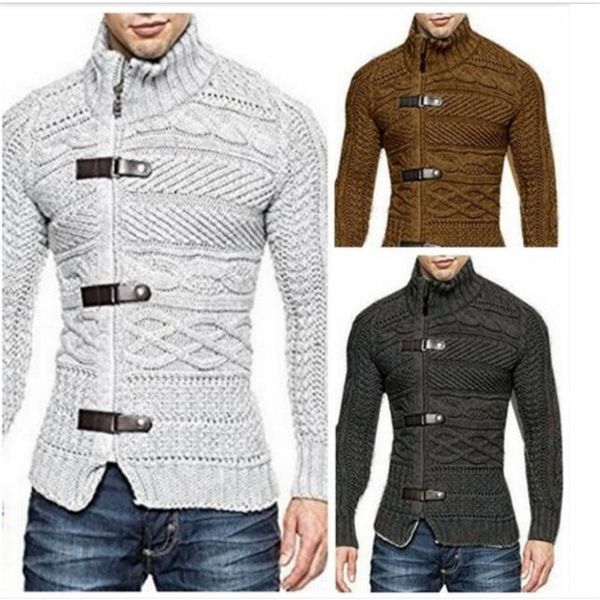 men's sweaters 2021 fashion cardigan sweater collar leather buckle single breasted thick keep warm, White;black
men's sweaters 2021 fashion cardigan sweater collar leather buckle single breasted thick keep warm, White;black