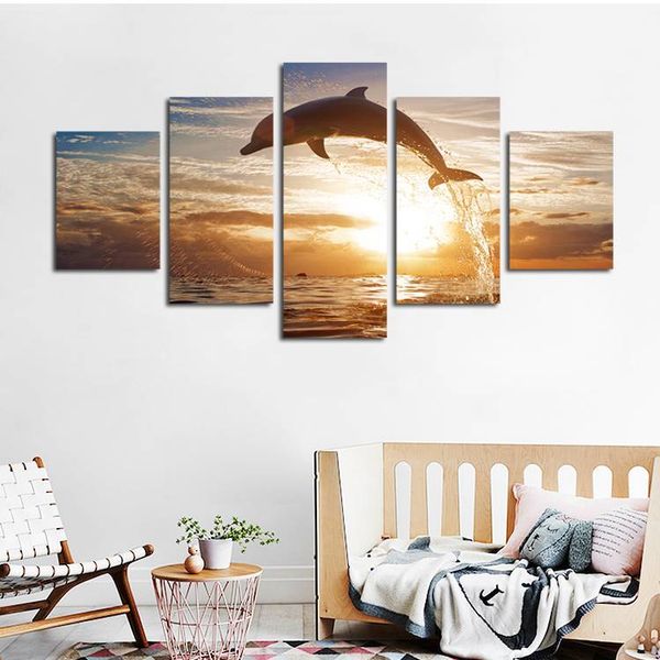 5pcs/set unframed the jumping dolphin sunset hd print on canvas wall art painting for living room decor
5pcs/set unframed the jumping dolphin sunset hd print on canvas wall art painting for living room decor