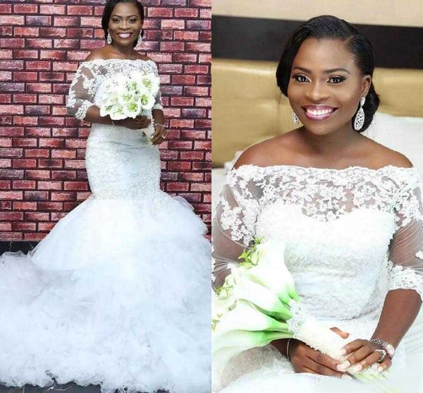 plus size mermaid wedding dresses south africa beads lace applique long sleeves sweep train bridal dresses, White
plus size mermaid wedding dresses south africa beads lace applique long sleeves sweep train bridal dresses, White
