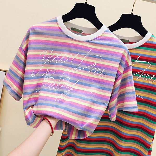 coigarsam vintage short sleeve women t shirt new striped loose print tee pink purple red green 326, White
coigarsam vintage short sleeve women t shirt new striped loose print tee pink purple red green 326, White