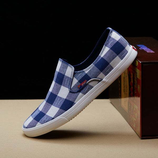 spring and autumn men's canvas shoes tartan cloth low cut lazyman shoes mens casual cloth 120403, Black